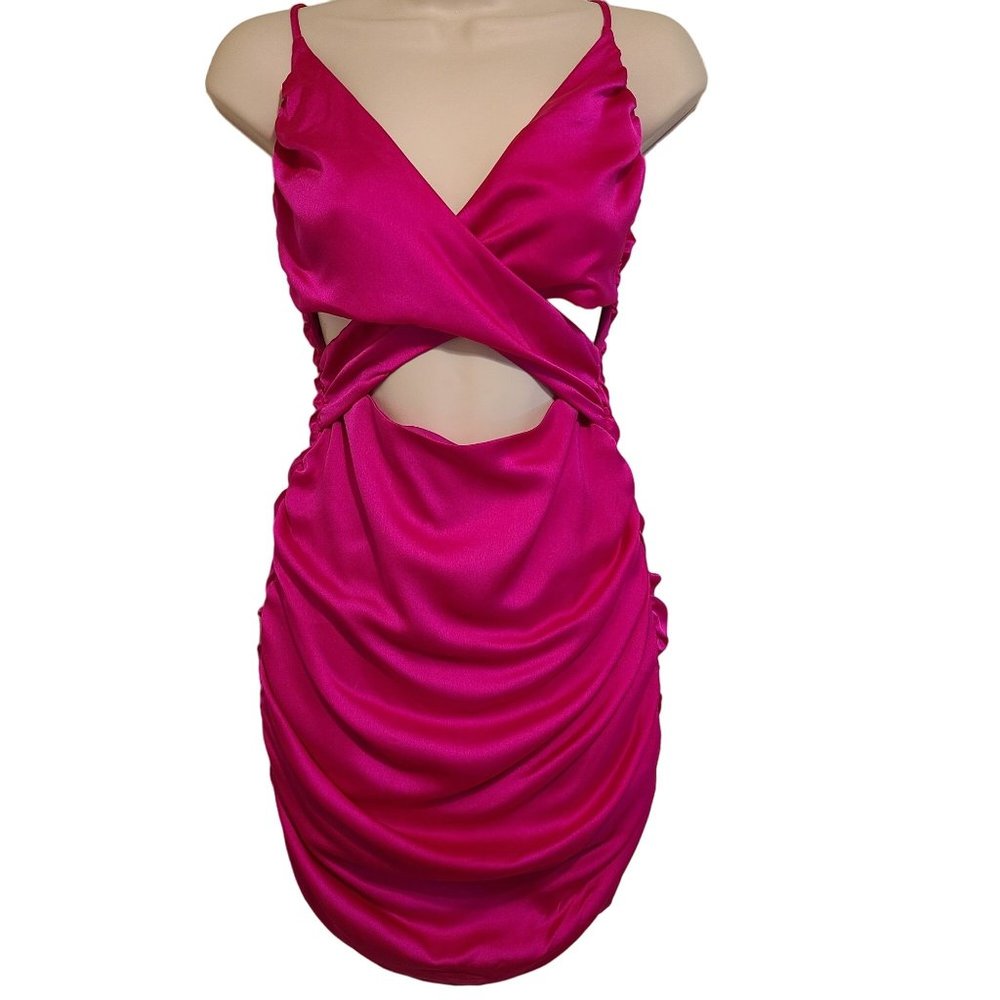 Wild Fable Womens Sleeveless Bodycon Satin Ruched Mini Dress Pink Size XL